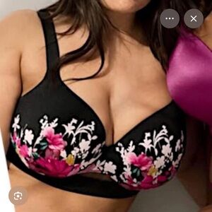 Cacique Black Bra with Pink Floral Details.  (44D) - NWT!